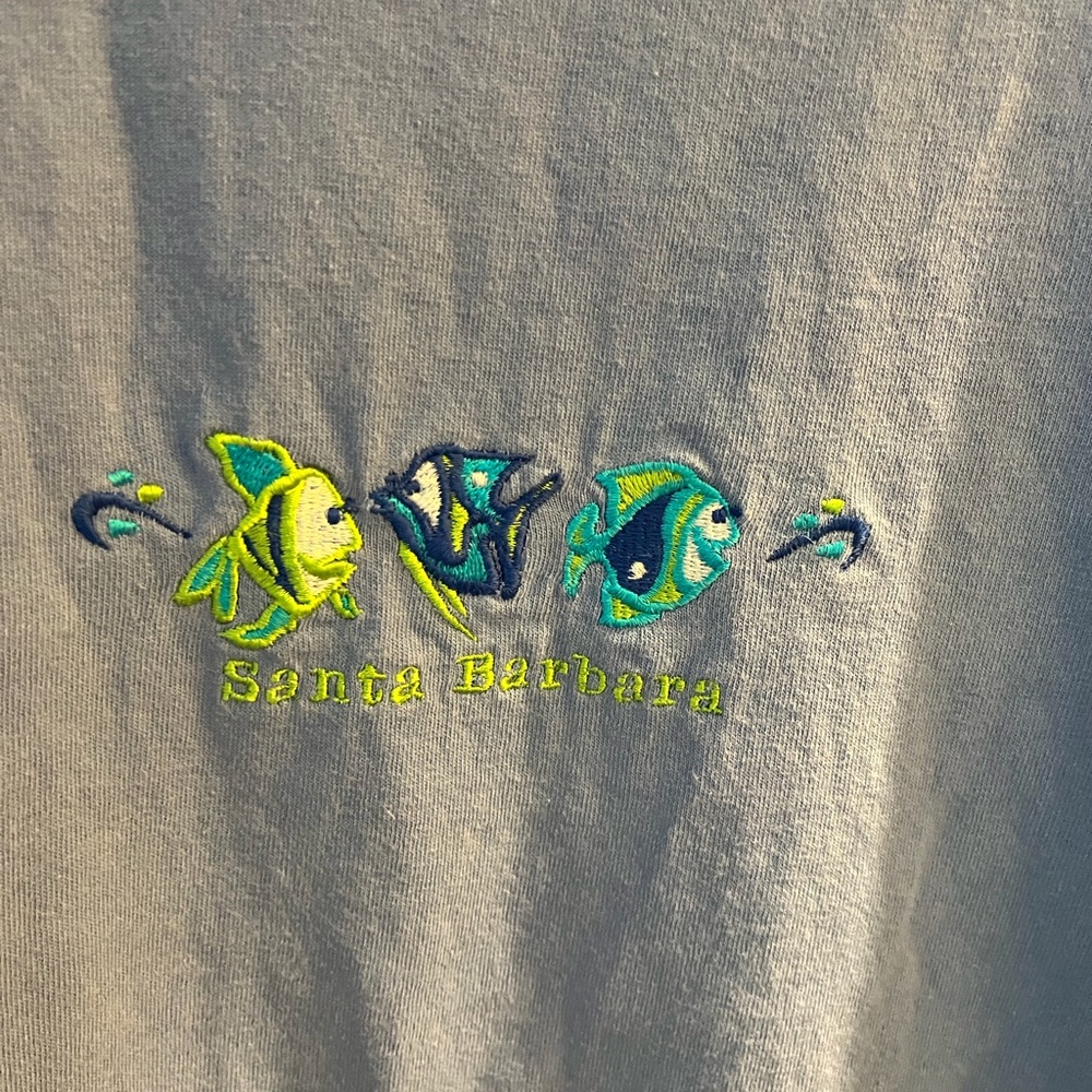 Blue Graphic Tee with Santa Barbara Fish Design